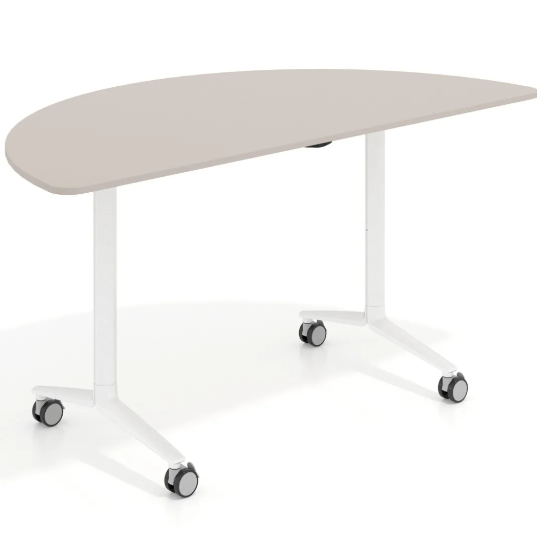Mesa plegable pivot semicírculo estructura blanco, canto 16cm