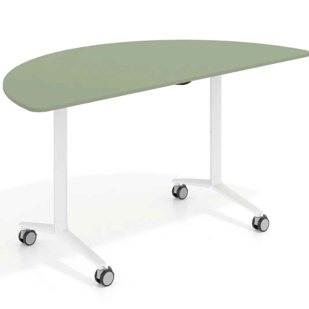 Mesa plegable pivot semicírculo estructura blanco, canto 16cm