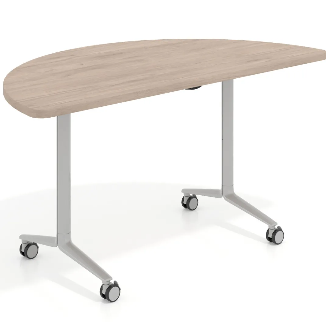 Mesa plegable pivot semicírculo estructura aluminio, canto 30cm