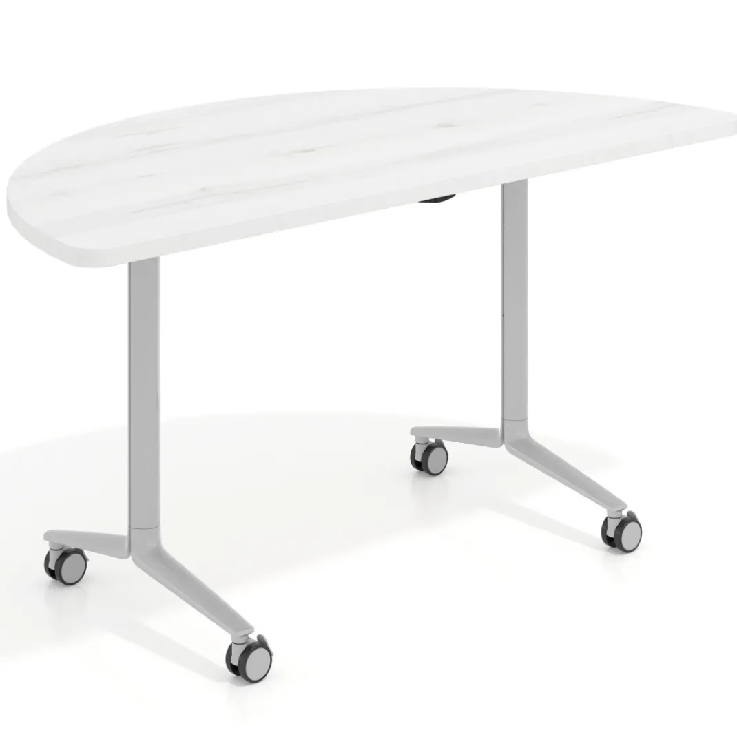 Mesa plegable pivot semicírculo estructura aluminio, canto 30cm