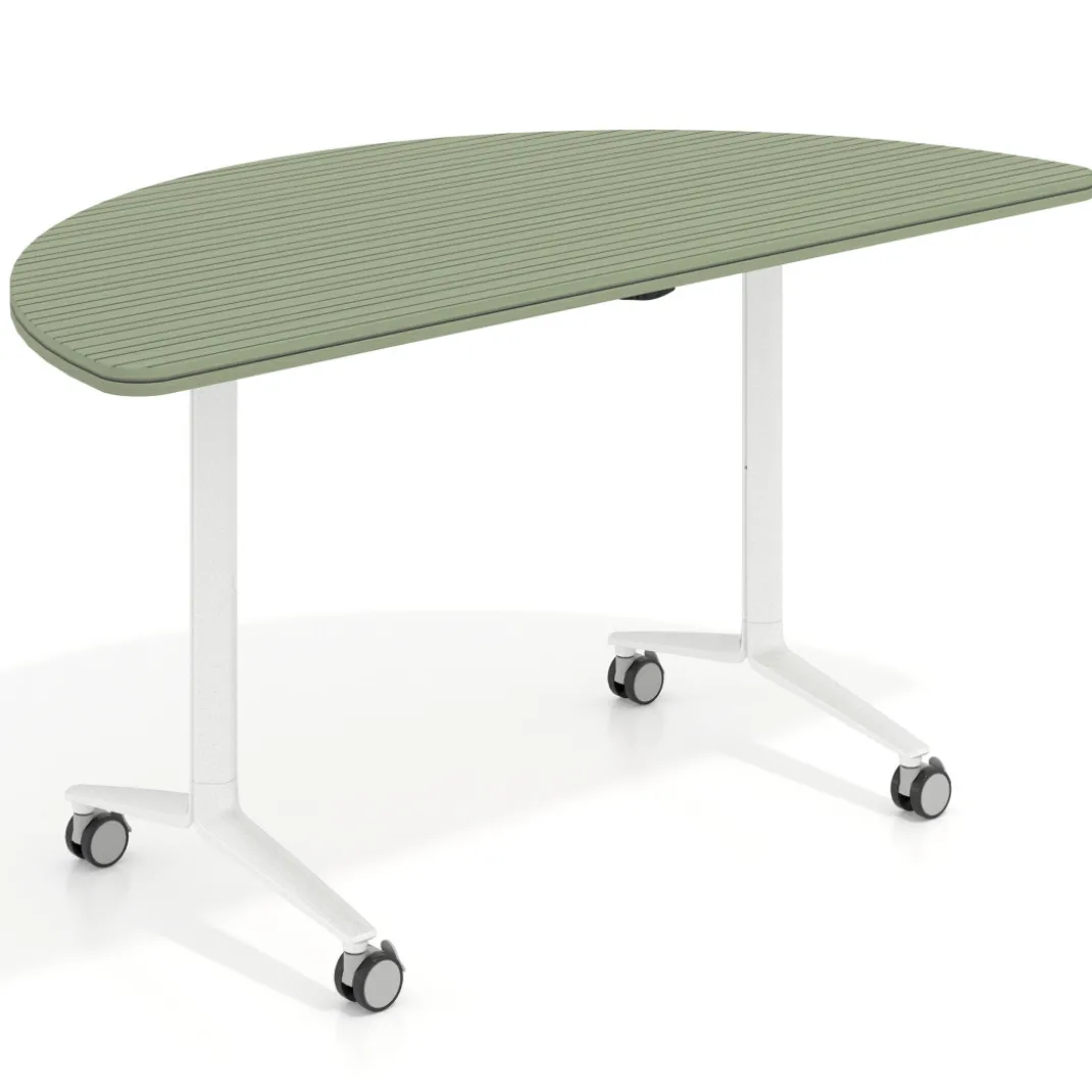 Mesa plegable pivot semicírculo estructura blanco, canto 30cm