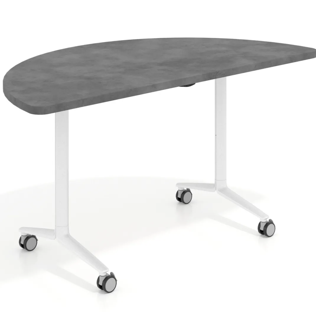 Mesa plegable pivot semicírculo estructura blanco, canto 30cm