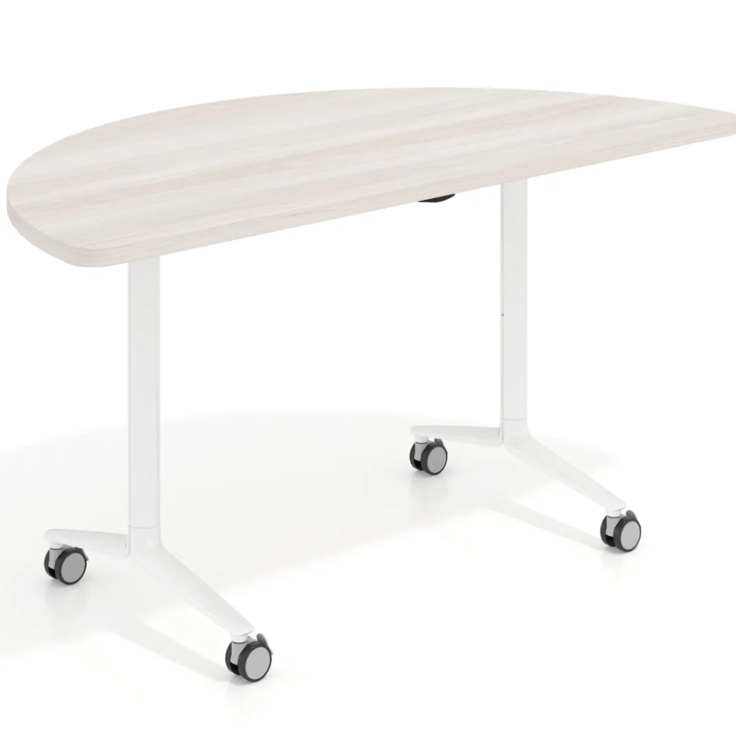 Mesa plegable pivot semicírculo estructura blanco, canto 30cm