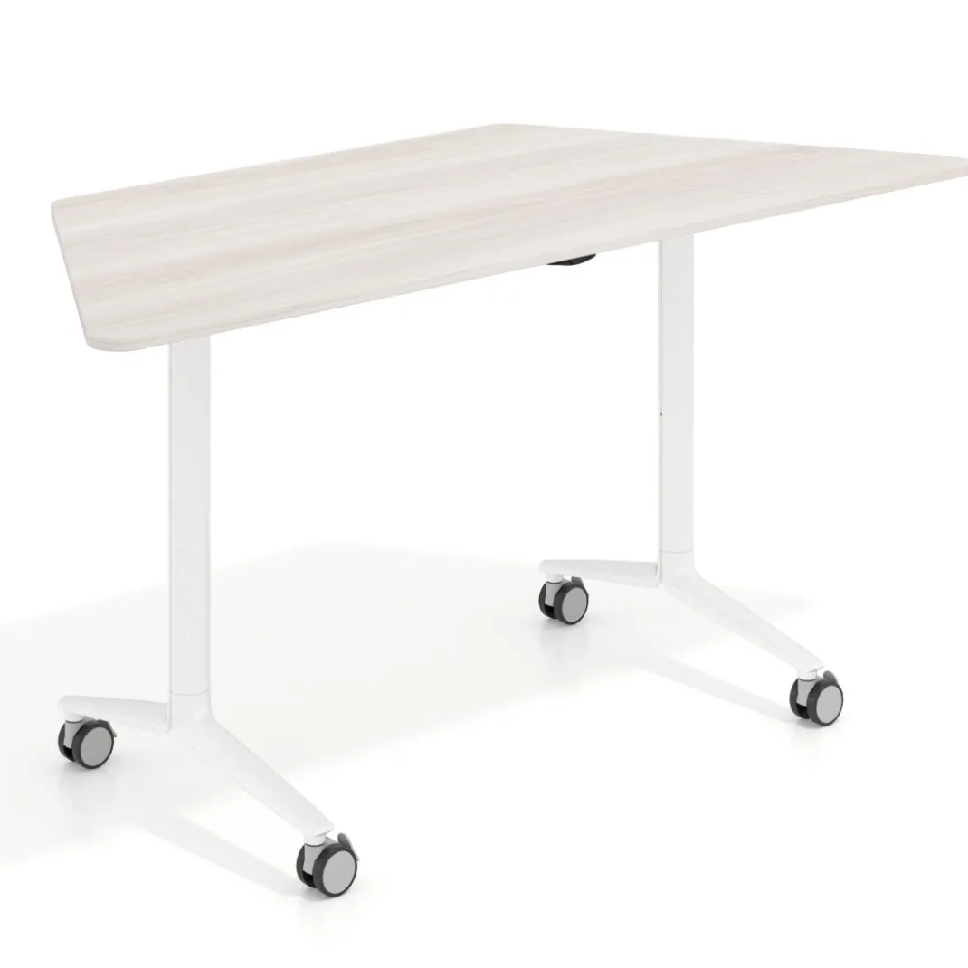 Mesa plegable pivot trapezoidal, estructura blanco, canto 16cm