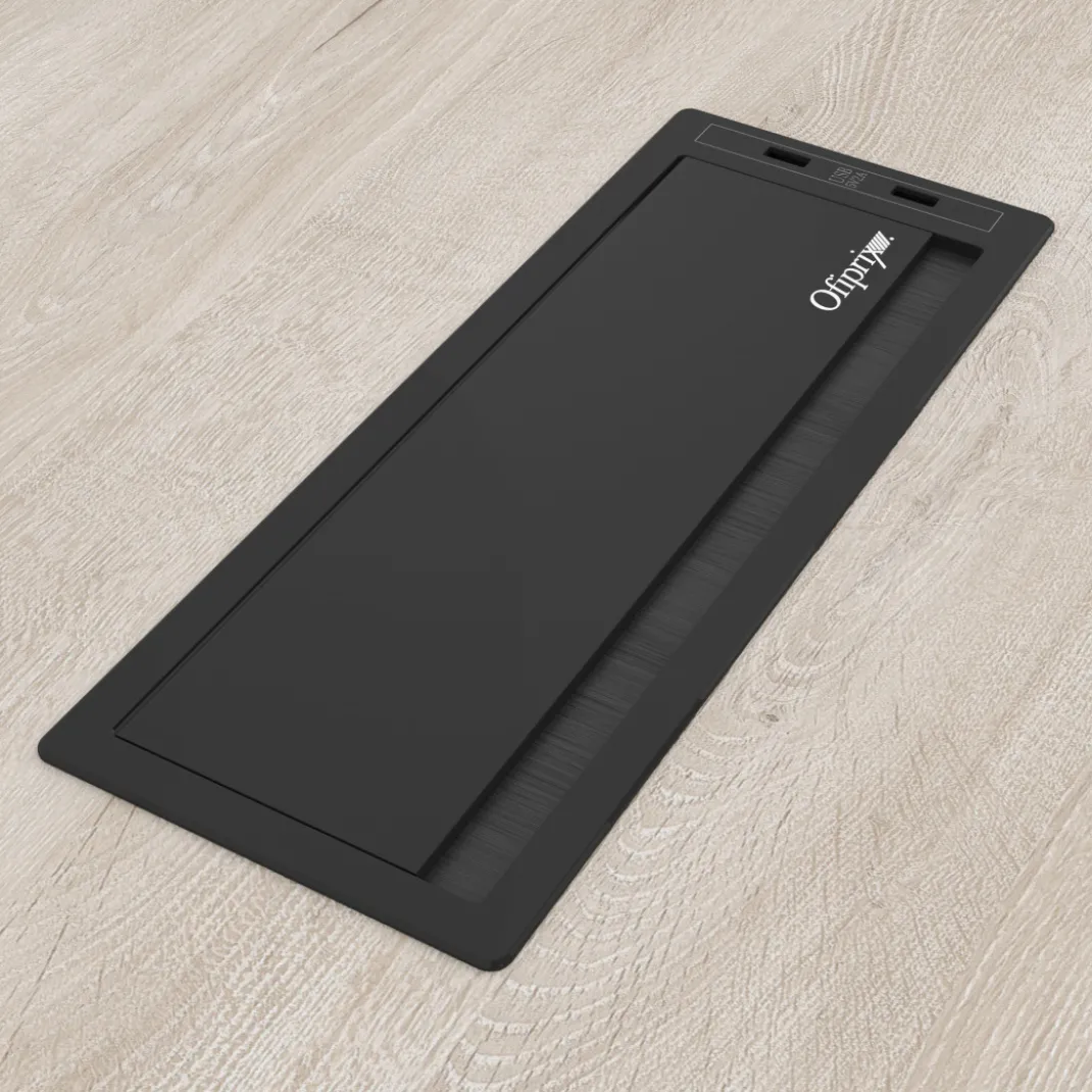 Pasacables con tapa Channel Plus con USB, cierre amortiguado, acabado aluminio