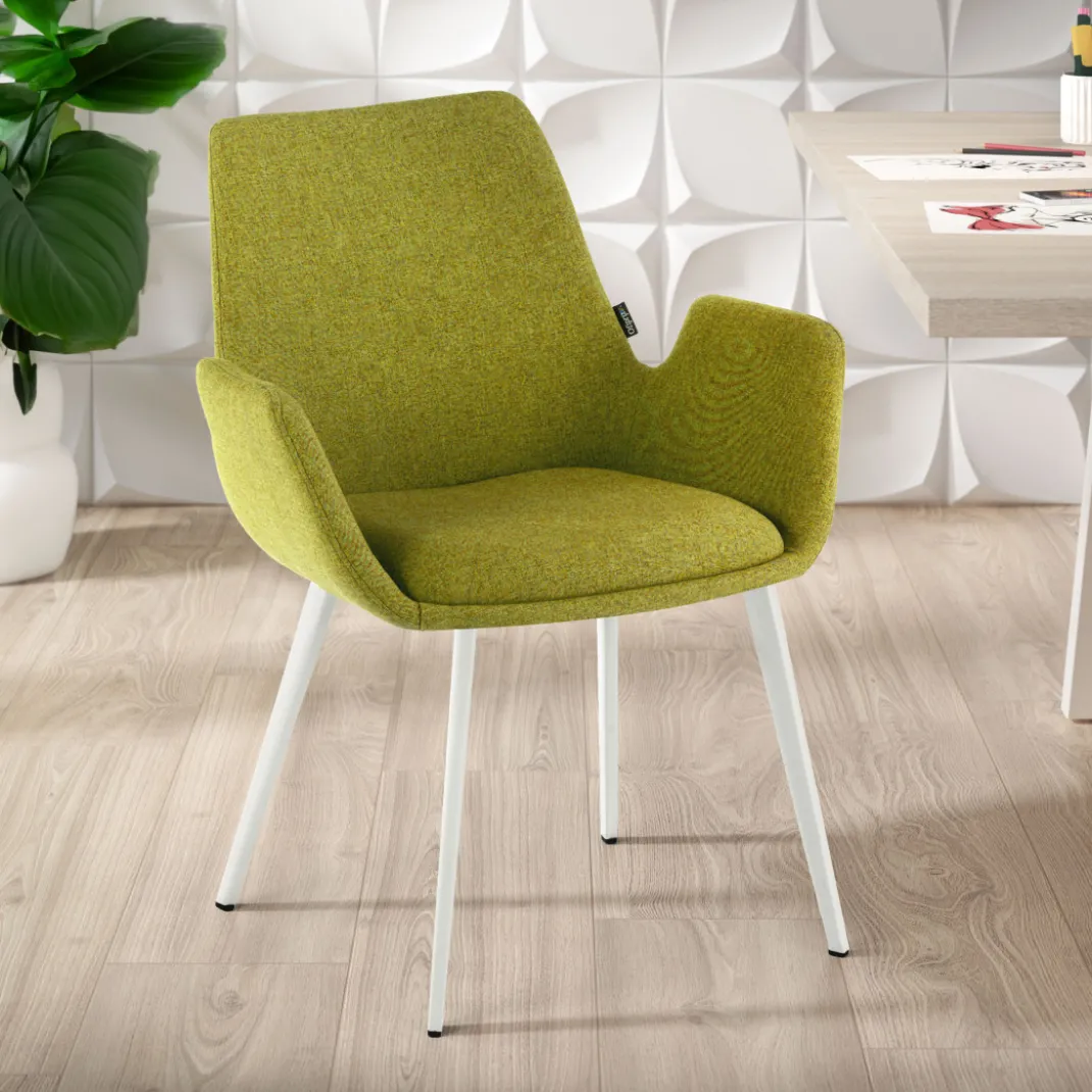 Silla Confidente Elodie, 4 Patas, brazos tapizados, Estructura metálica