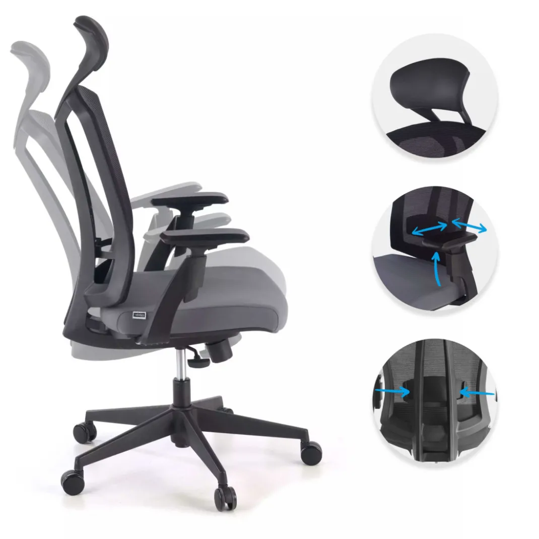 Silla de oficina Baron, reposacabezas, brazos 3D, red