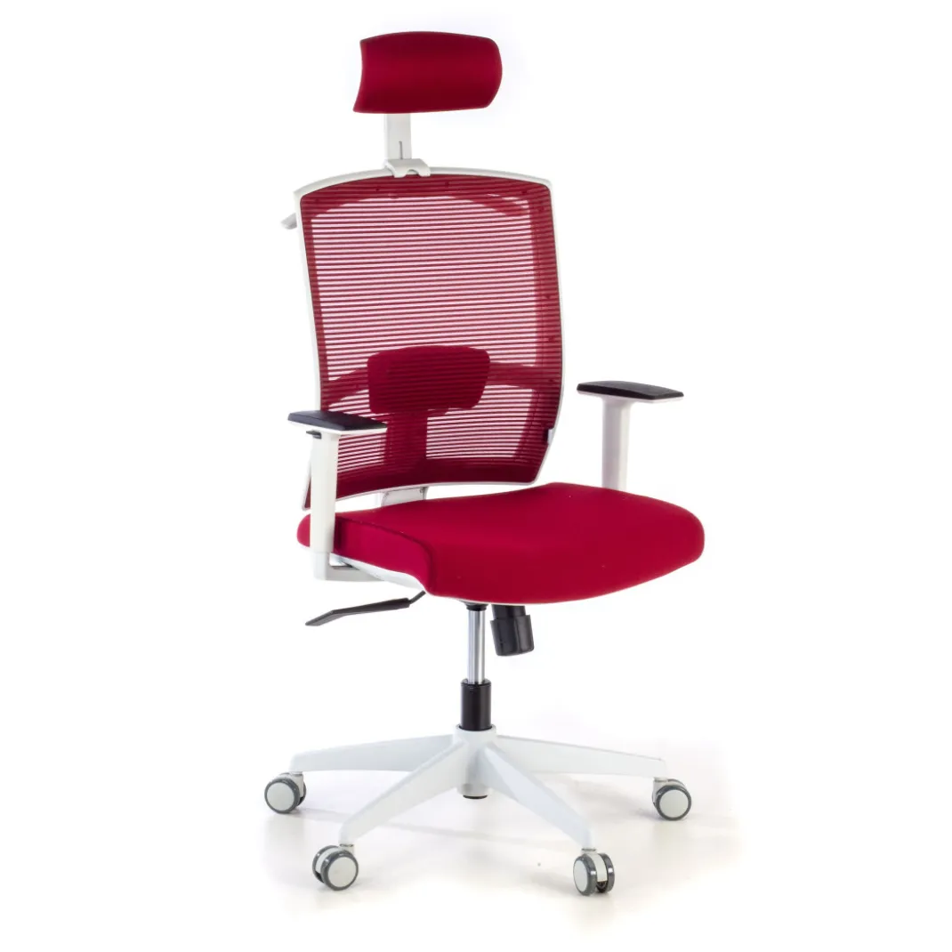 Silla de oficina Kendo white, brazos ajustables, reposacabezas, red