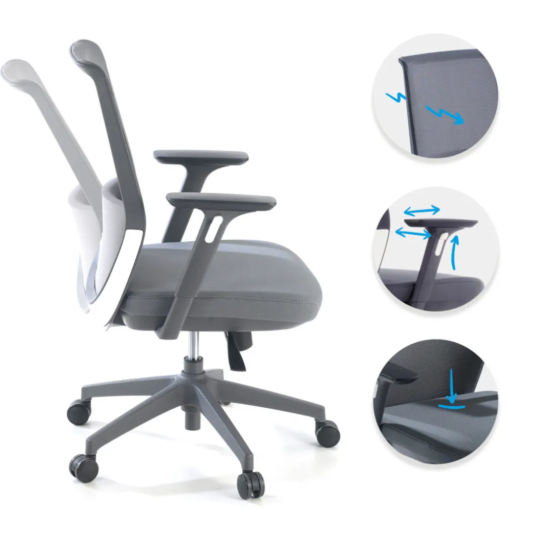 Silla de oficina Wind, respaldo ergonómico, brazos 3D, red