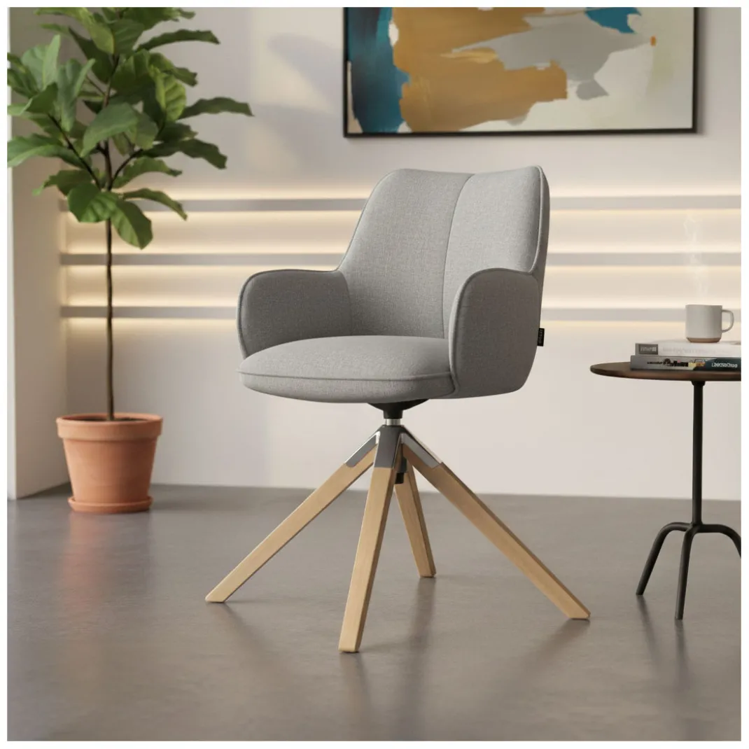 Silla de reuniones Gala, estructura giratoria, base de madera