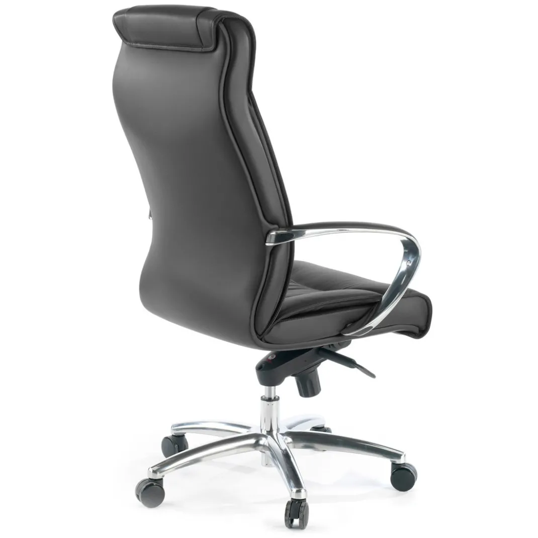 Sillón de oficina Bahia piel natural, brazos de aluminio