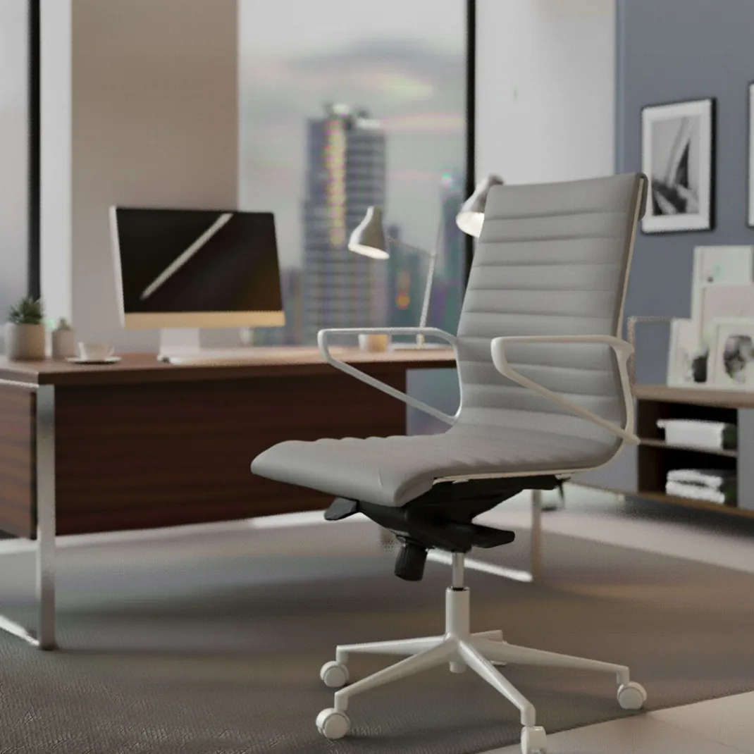 Sillón oficina Diseño Forli, estructura blanca, respaldo bajo, ecopiel
