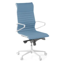 Sillón oficina Diseño Forli, estructura blanca, respaldo alto, ecopiel