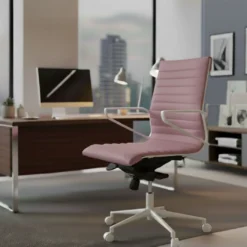 Sillón oficina Diseño Forli, estructura blanca, respaldo bajo, ecopiel