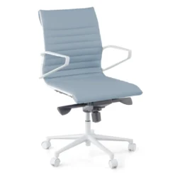 Sillón oficina Diseño Forli, estructura blanca, respaldo bajo, ecopiel