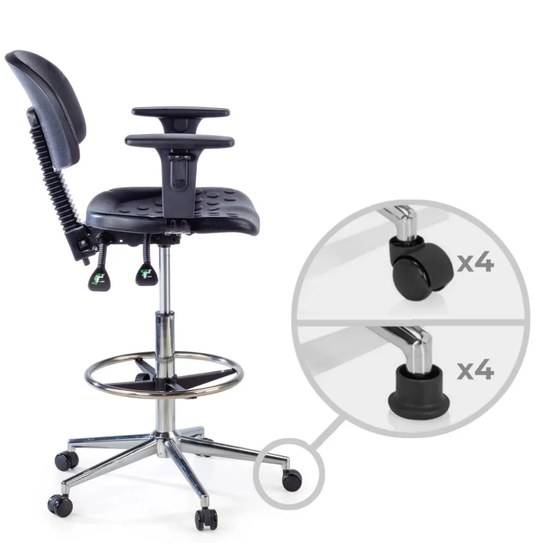 Taburete de trabajo con brazos Work 23, anilla reposapies
