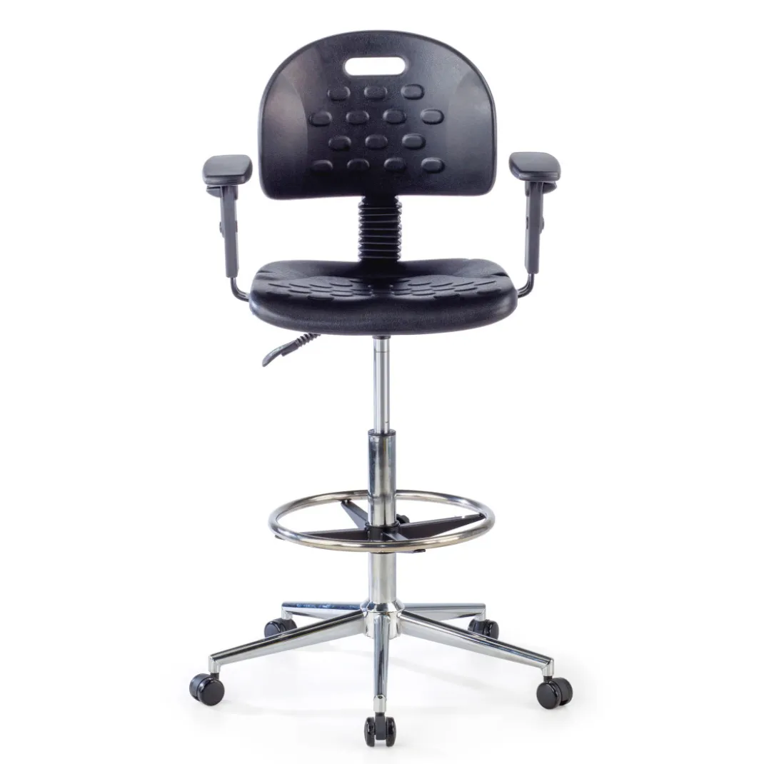 Taburete de trabajo con brazos Work 23, anilla reposapies
