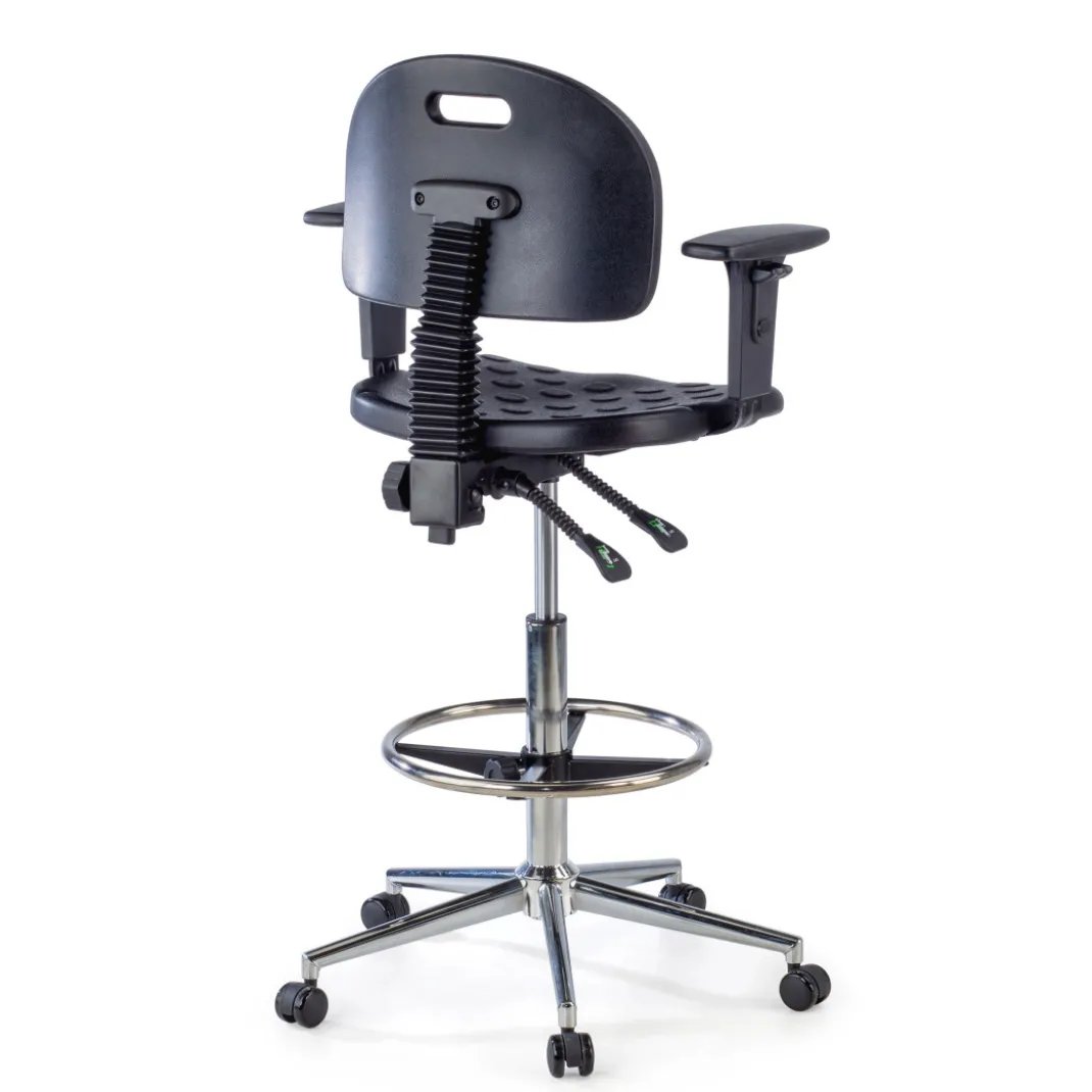 Taburete de trabajo con brazos Work 23, anilla reposapies